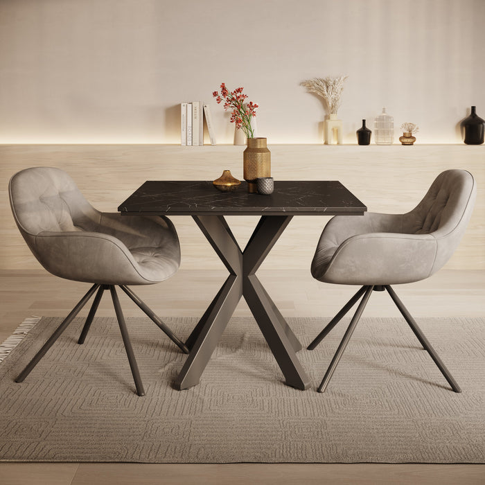 Meubella - Eetkamertafel Pacey - Zwart marmerlook - 90 cm