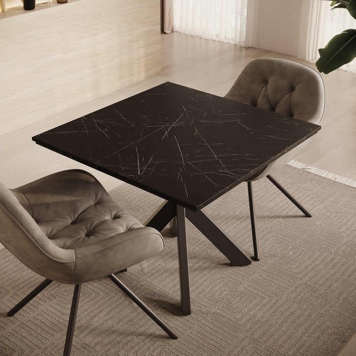 Meubella - Eetkamertafel Pacey - Zwart marmerlook - 90 cm