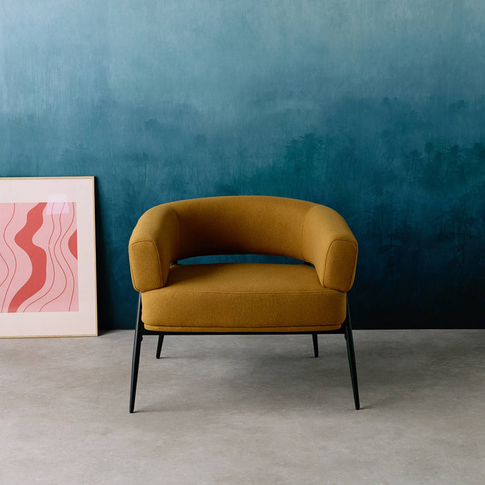 sweeek - Fauteuil stof gebogen rugleuning metalen frame