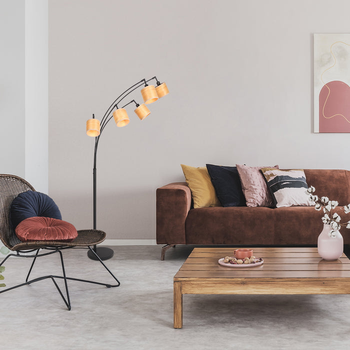 Mexlite - vloerlamp - Bambus - zwart - bamboe - booglamp - E14 -