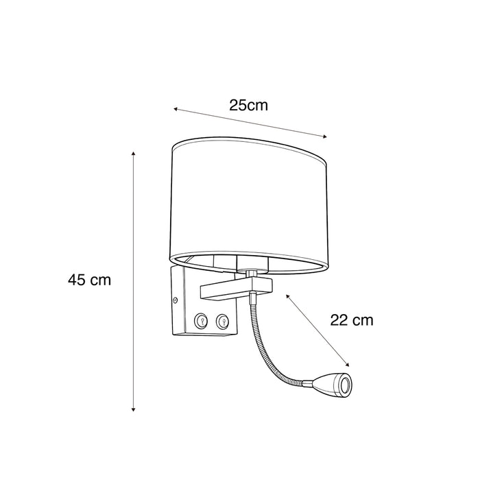 QAZQA Wandlamp staal met ovale velours kap zwart 25cm - Brescia Combi