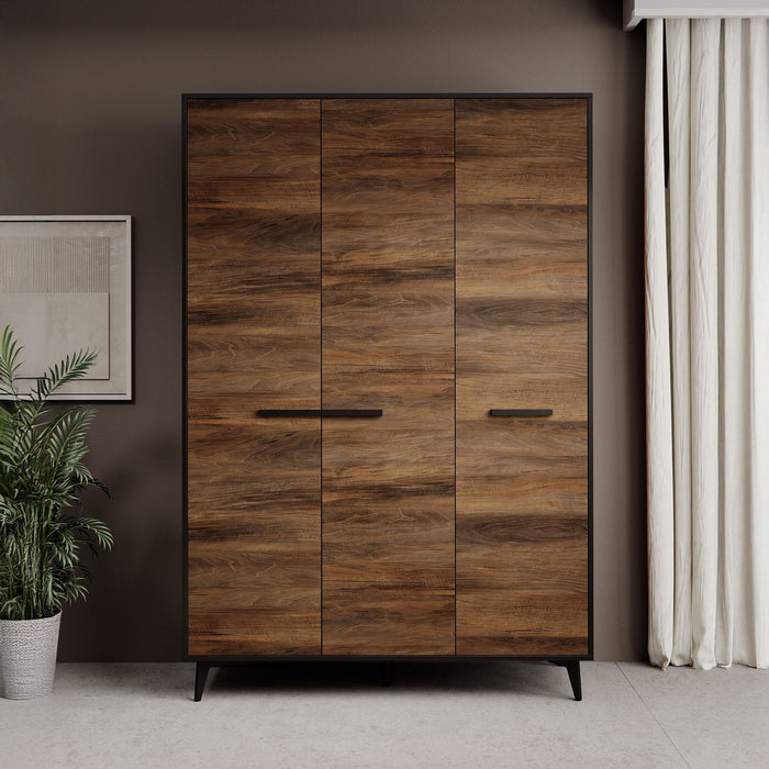 Meubella - Kledingkast Frey - Donker eiken - Zwart - 135 cm