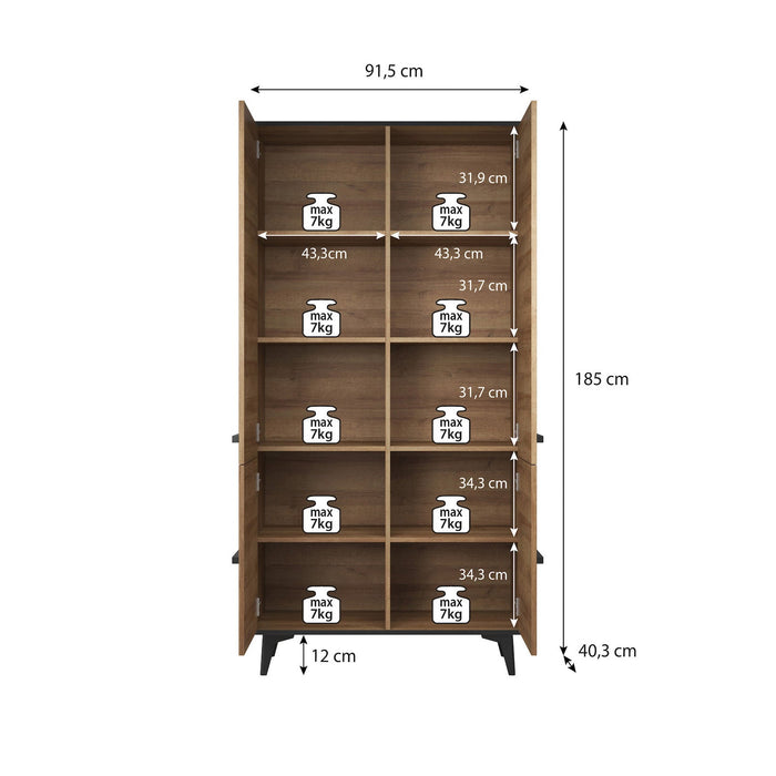 Meubella - Opbergkast Frey - Licht eiken - Zwart - 91 cm
