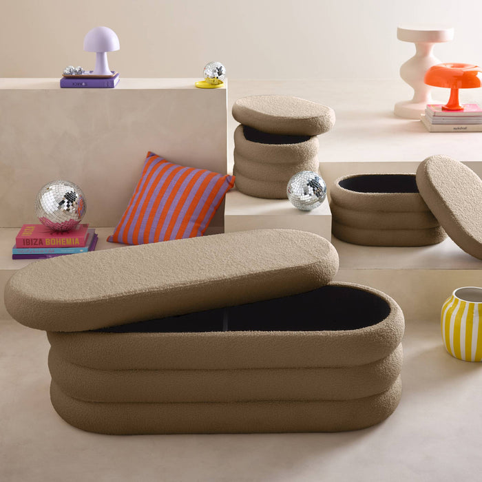 sweeek - Bankkist met 2 opbergpoefjes in boucléstof