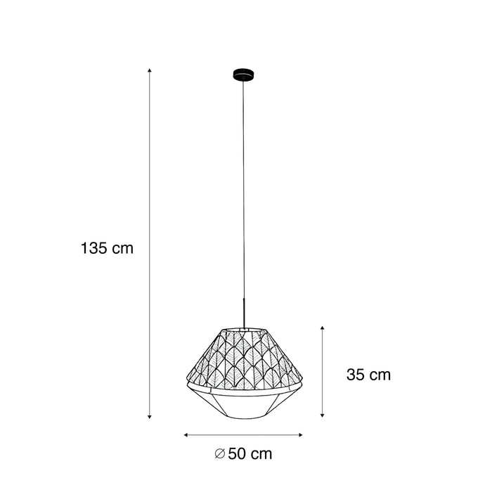 QAZQA Hanglamp zwart met dubbele velours lampenkap blad dessin en