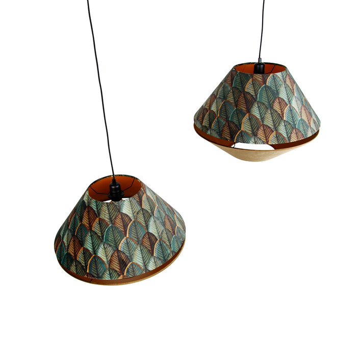 QAZQA Hanglamp zwart met dubbele velours lampenkap blad dessin en