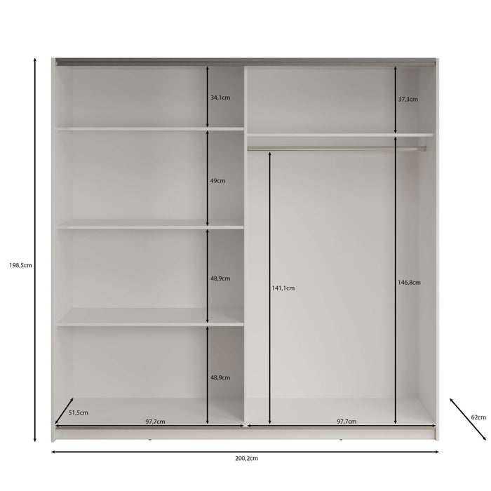 Meubella - Kledingkast Deliryon - Zwart - 200 cm - Met spiegel