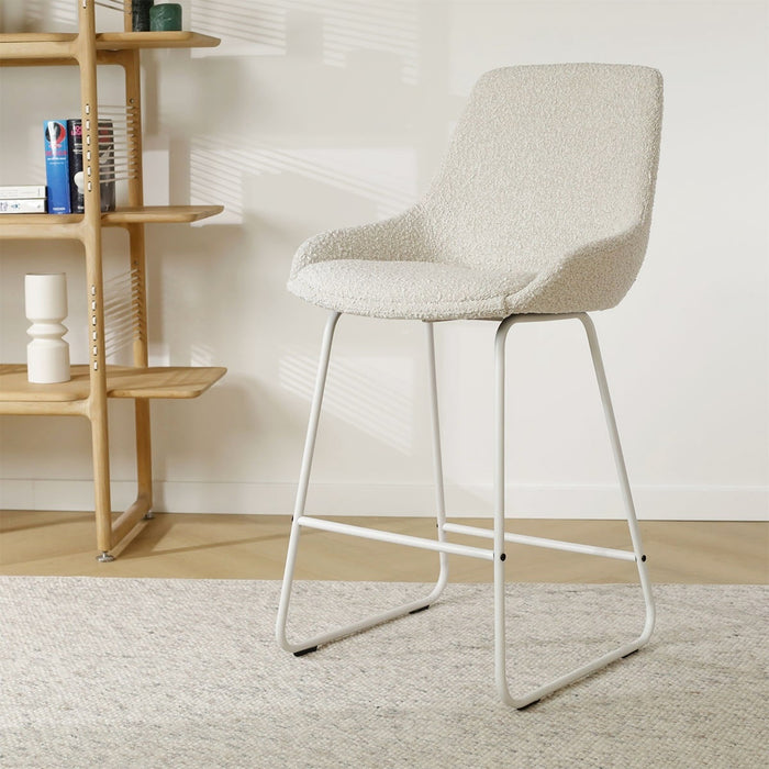 Nolon Nino-Isa Barkruk Bouclé Beige - Stof - Wit Onderstel - 65 cm