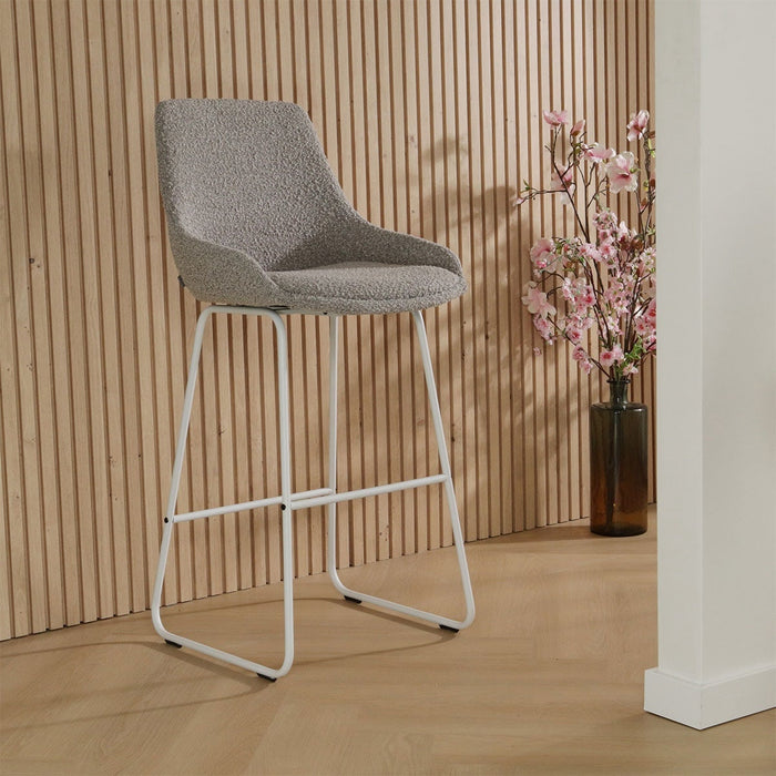 Nolon Nino-Isa Barkruk Bouclé Taupe - Stof - Wit Onderstel - 65 cm