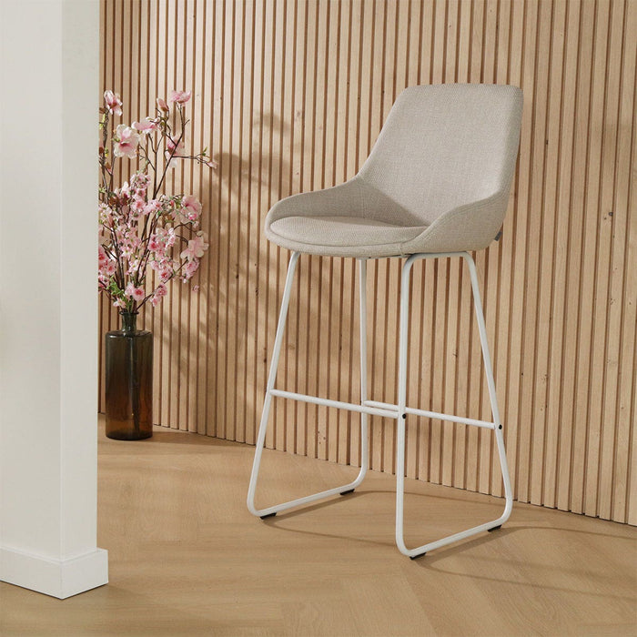 Nolon Nino-Isa Barkruk Beige - Stof - Wit Onderstel - 65 cm