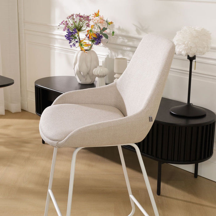 Nolon Nino-Isa Barkruk Beige - Stof - Wit Onderstel - 65 cm