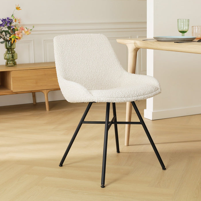 Nolon Noa-Isa Eetkamerstoel Bouclé Beige - Stof - Zwart Onderstel