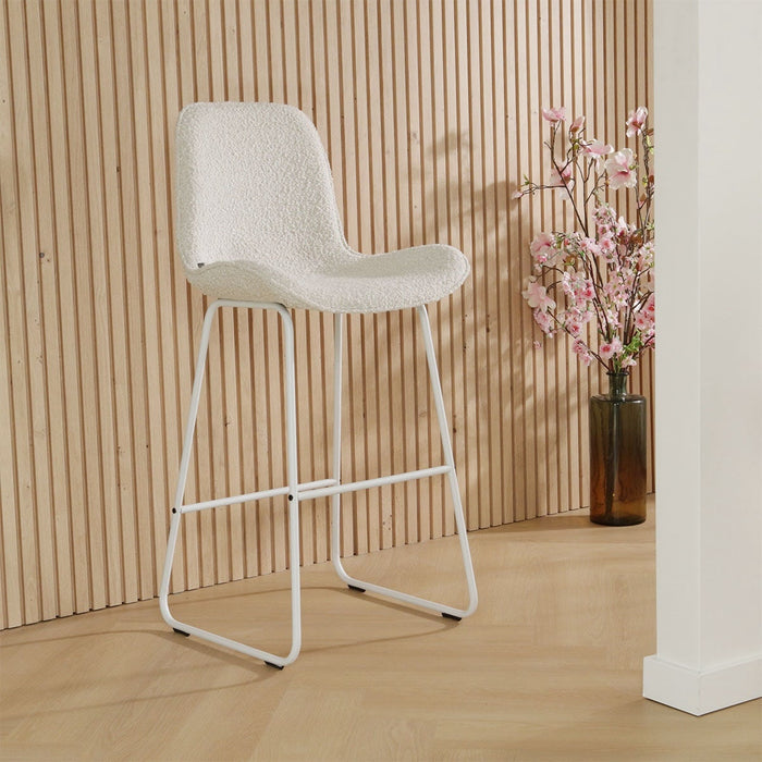 Nolon Nino-Fé Barkruk Bouclé Beige - Wit Onderstel - 75 cm