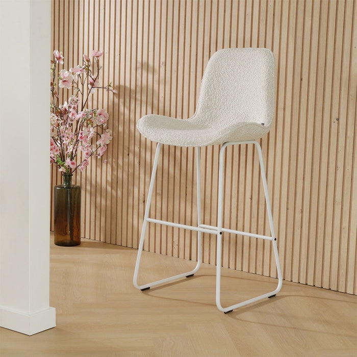 Nolon Nino-Fé Barkruk Bouclé Beige - Wit Onderstel - 65 cm