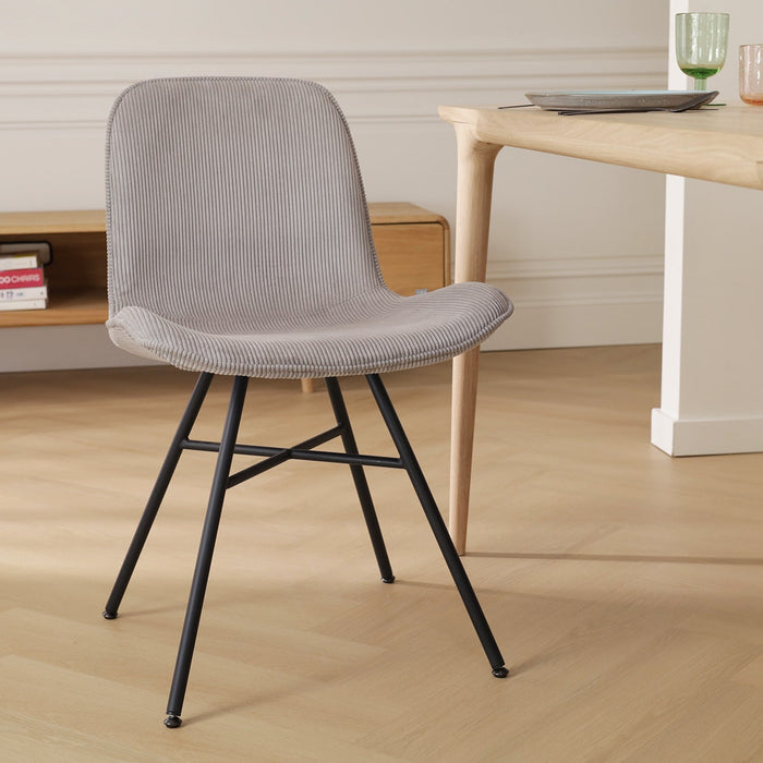 Nolon Noa-Fé Eetkamerstoel Ribstof Warm Grijs - Stof - Zwart Onderstel