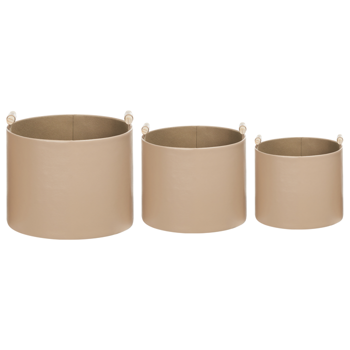 Beliani - ARAM - Opbergmanden set van 3 - Beige - Kunstleer