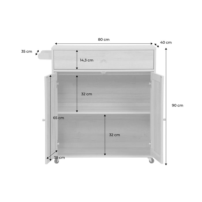 sweeek - Keukentrolley met houten decor en rotan, 1 handgreep, 1 lade,