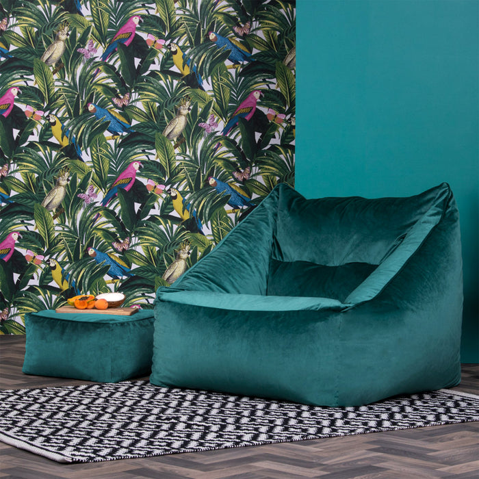 icon Natalia Zitzak Fauteuil met Poef - Velours - Blauwgroen