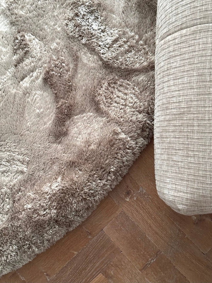 Rond hoogpolig vloerkleed Odelia stone - Interieur05 - 160 x 160 cm