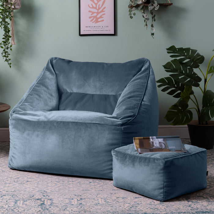 icon Natalia Zitzak Fauteuil met Poef - Velours - Blauw