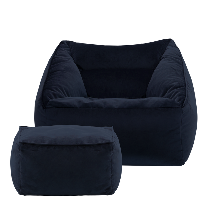 icon Natalia Zitzak Fauteuil met Poef - Velours - Marineblauw