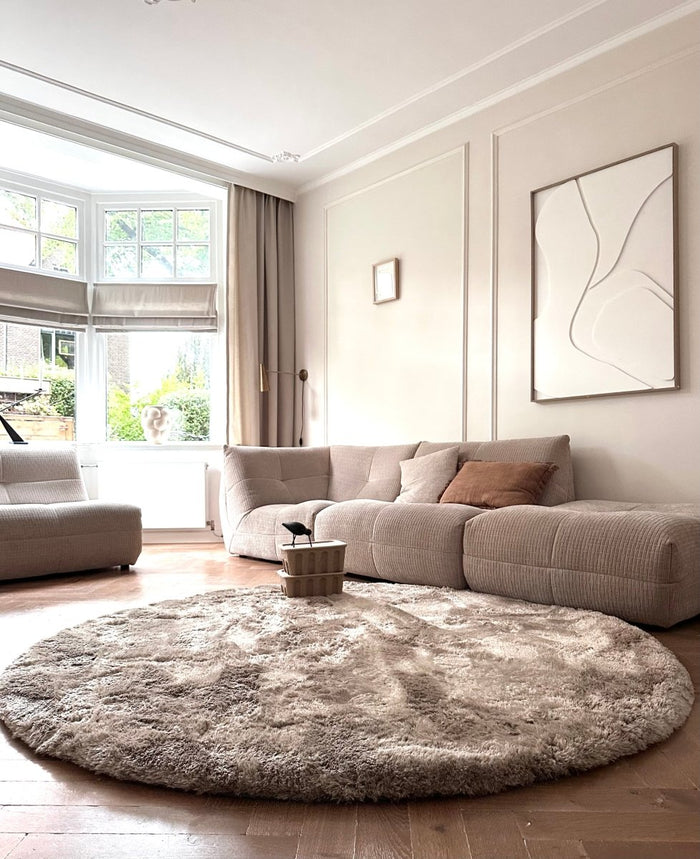 Rond hoogpolig vloerkleed Odelia stone - Interieur05 - 200 x 200 cm