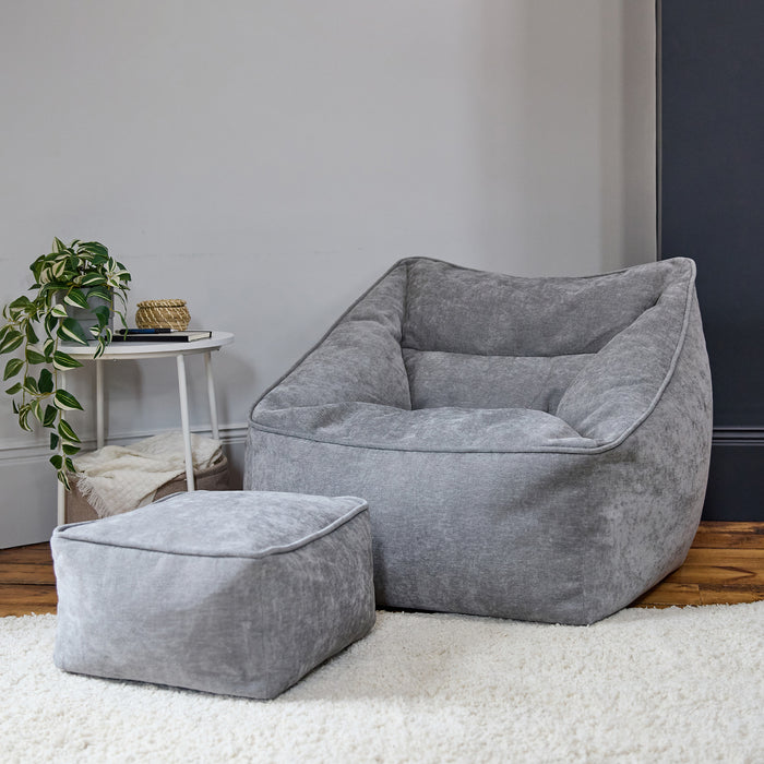 icon Natalia Zitzak Fauteuil met Poef - Chenille - Grijs