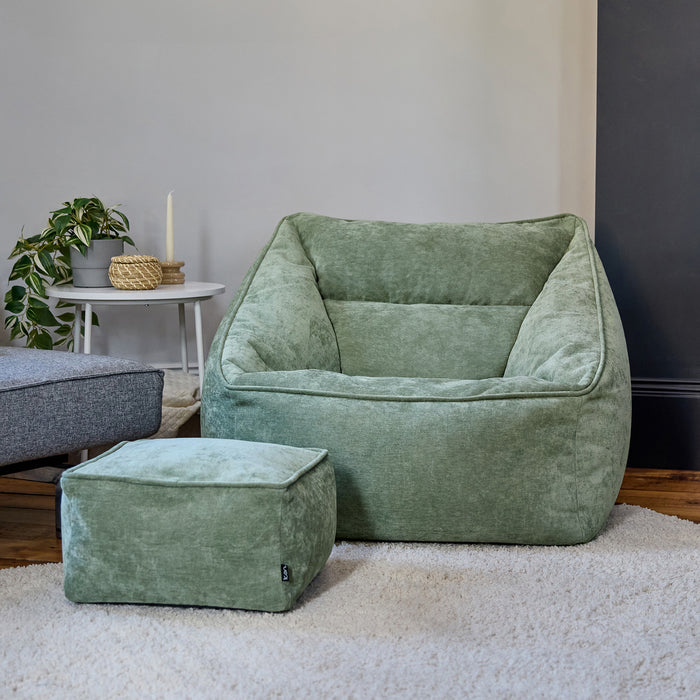 icon Natalia Zitzak Fauteuil met Poef - Chenille - Saliegroen