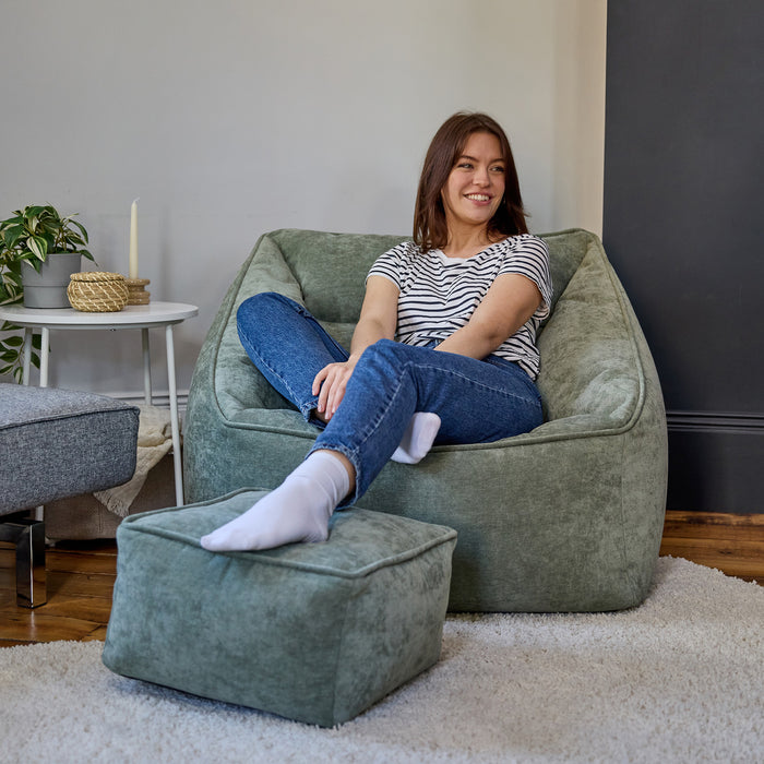 icon Natalia Zitzak Fauteuil met Poef - Chenille - Saliegroen
