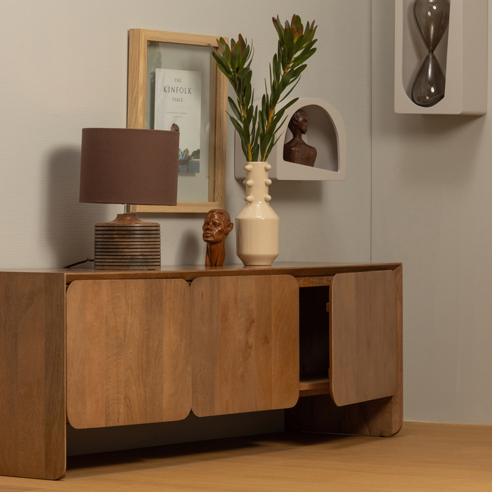 WOOOD Menzo Tafellamp - Hout - Warm Bruin - 35x25x25