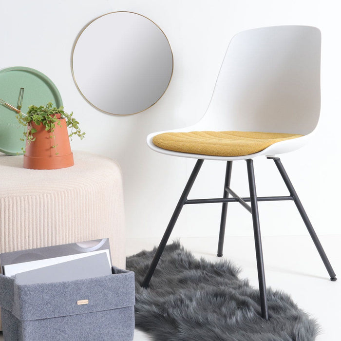 Nolon Noa-Liv Eetkamerstoel Wit - Okergeel Kussen - Zwart Onderstel