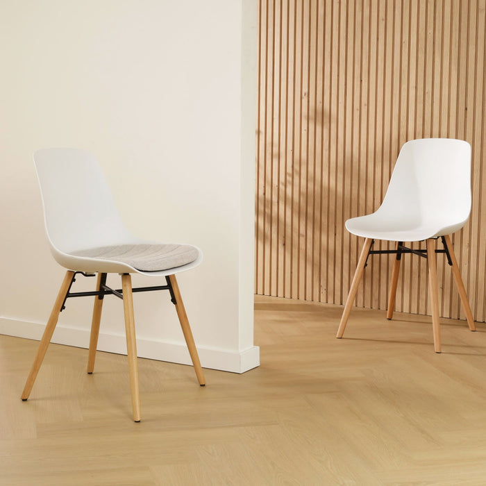 Nolon Nena-Liv Eetkamerstoel Wit - Beige Kussen - Houten Poten