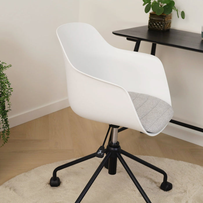 Nolon Nout-Liz Bureaustoel Wit - Lichtgrijs Kussen - Zwart Onderstel