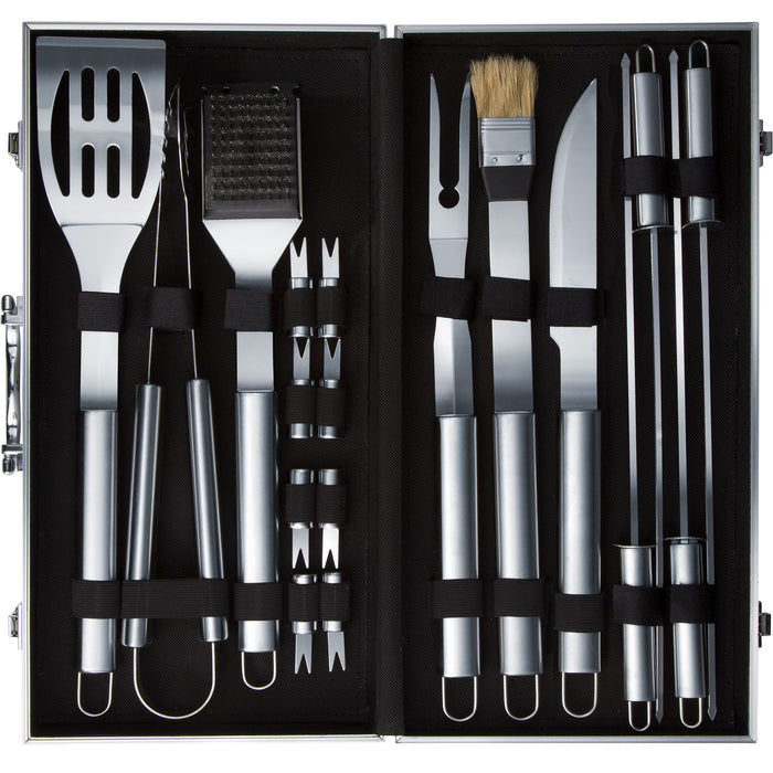 tectake® Barbecue bestek van roestvrij staal 18-delig - Grijs