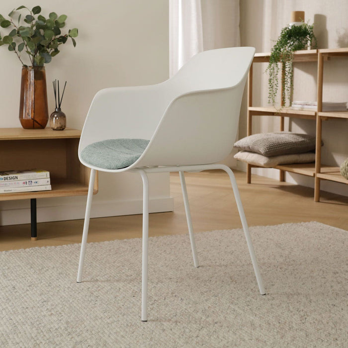 Nolon Nora-Liz Eetkamerstoel Wit - Zacht Groen Kussen - Witte Poten