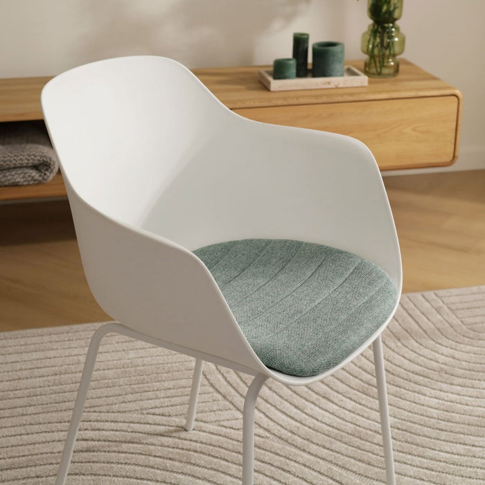 Nolon Nora-Liz Eetkamerstoel Wit - Zacht Groen Kussen - Witte Poten