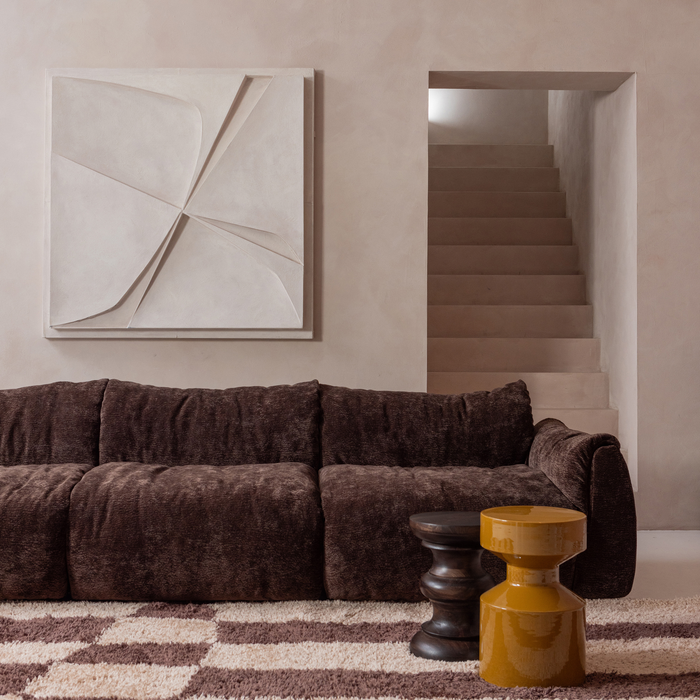 WOOOD Baggy 3-Zits Bank - 3D Chenille - Donker Bruin - 81x309x101