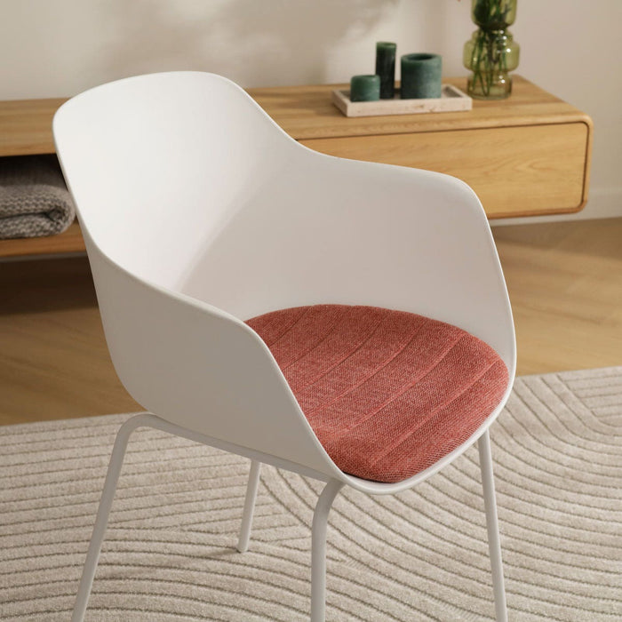 Nolon Nora-Liz Eetkamerstoel Wit - Terracotta Kussen - Witte Poten