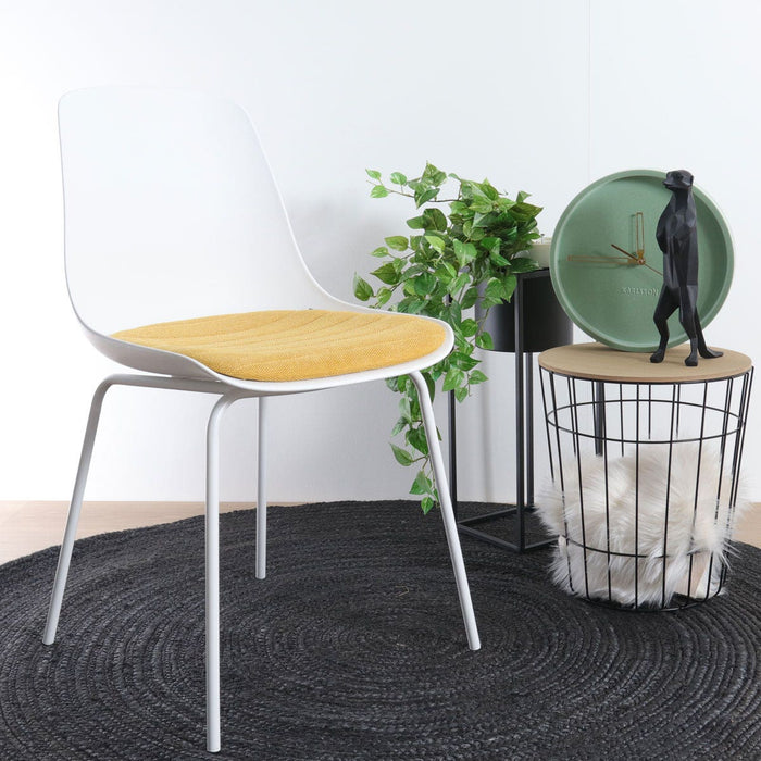 Nolon Nora-Liv Eetkamerstoel Wit - Okergeel Kussen - Witte Poten