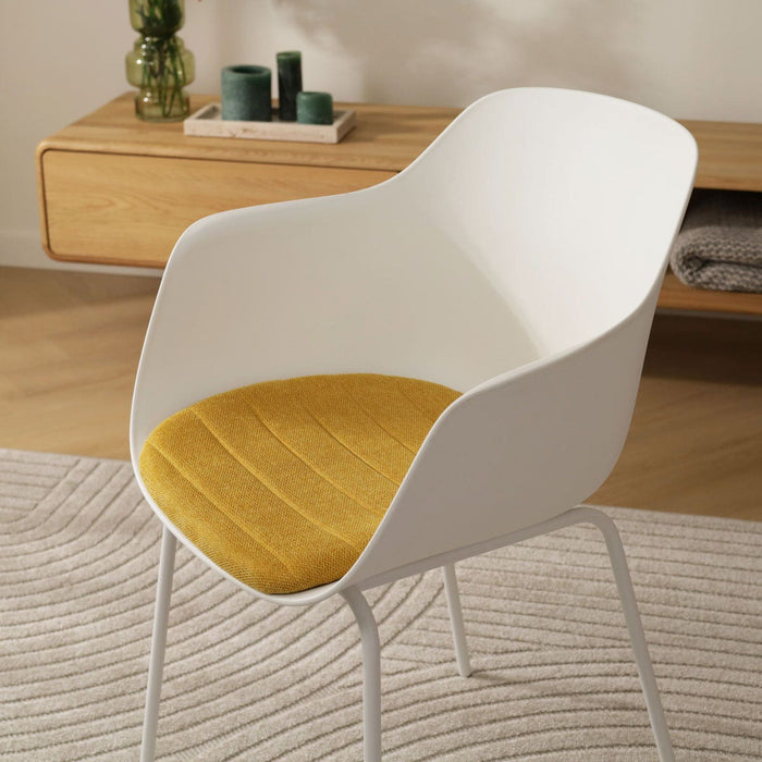 Nolon Nora-Liz Eetkamerstoel Wit - Okergeel Kussen - Witte Poten