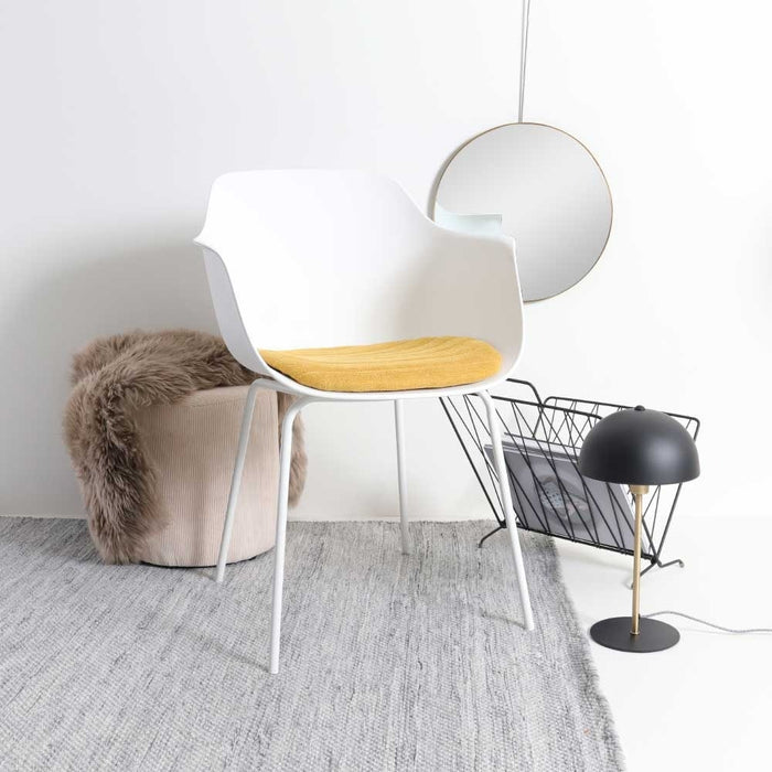 Nolon Nora-Liz Eetkamerstoel Wit - Okergeel Kussen - Witte Poten