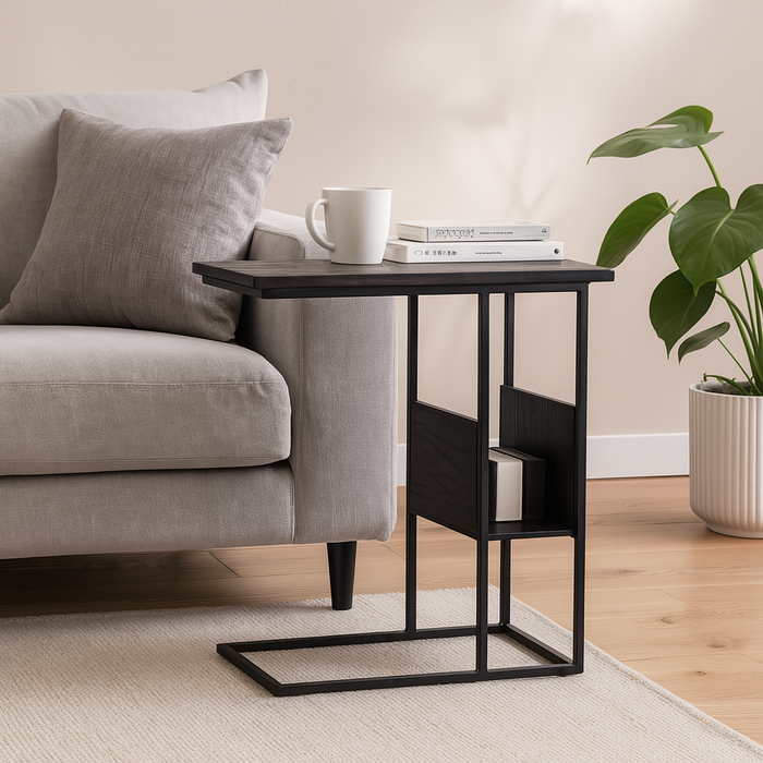 Vtw Living - Bijzettafel Mangohout Zwart - Industrieel - 48x32x55 cm