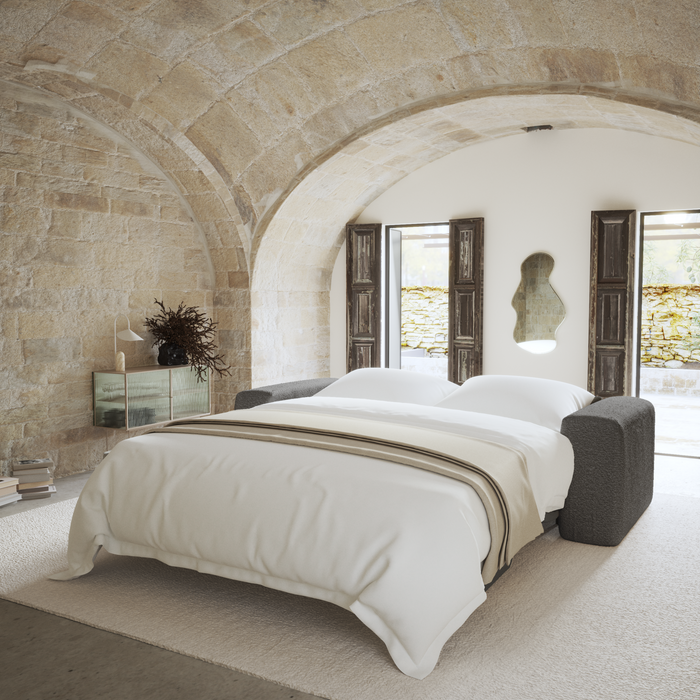 Dunlopillo 160 cm Express converteerbare bank in grafietgrijs bouclé