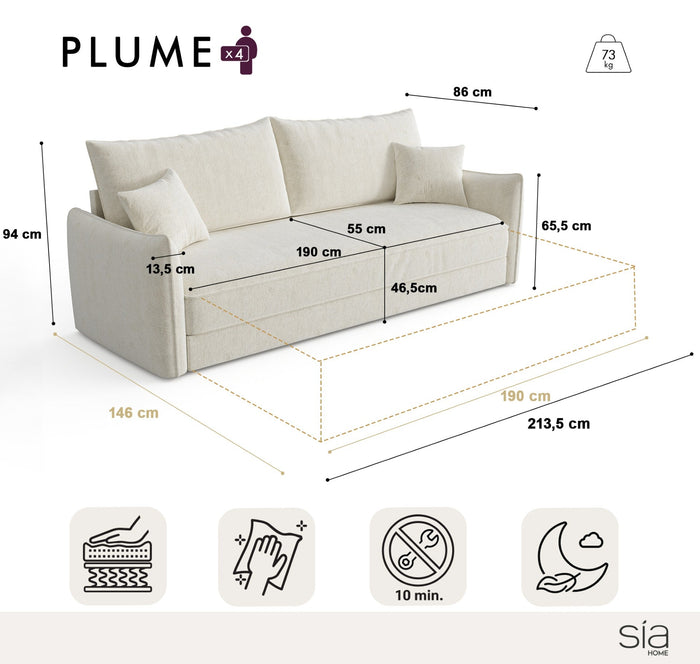 3-zits slaapbank in beige geweven stof 213cm