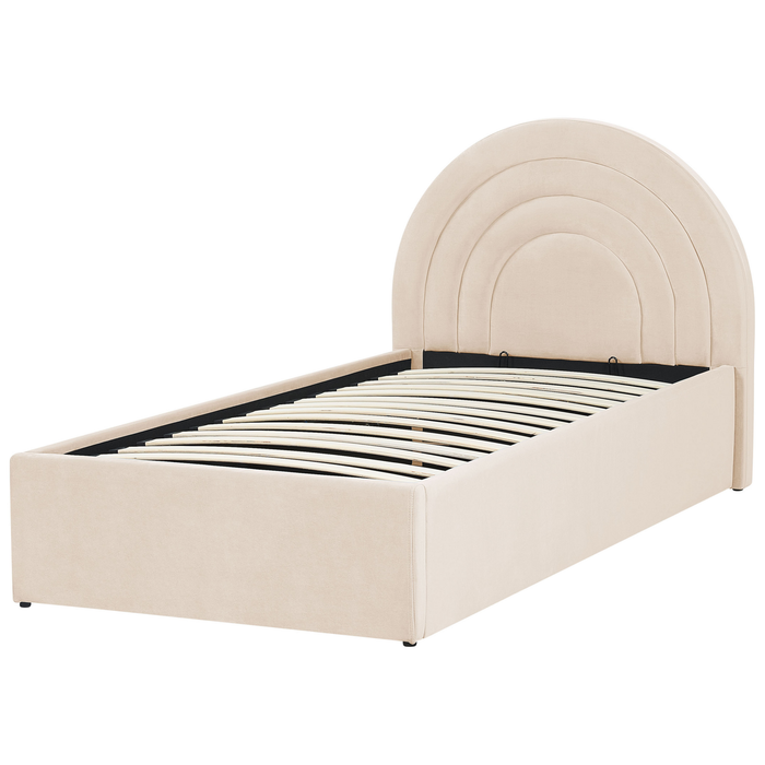 Beliani - ANET - Bed met opbergruimte - Beige - 90 x 200 cm - Fluweel