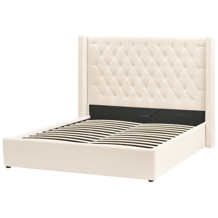 Beliani-LUBBON -Bed met opbergruimte-Crème wit-160 x 200 cm-Fluweel