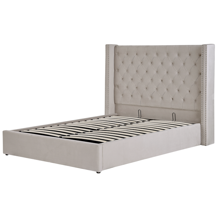 Beliani-LUBBON-Bed met opbergruimte-Lichtgrijs-160 x 200 cm-Fluweel