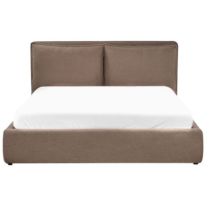 Beliani-BAJONNA-Bed met opbergruimte-Bruin-160 x 200 cm-Bouclé