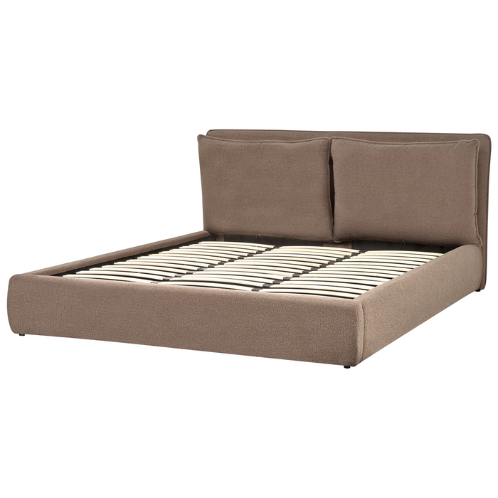 Beliani-BAJONNA-Bed met opbergruimte-Bruin-180 x 200 cm-Bouclé