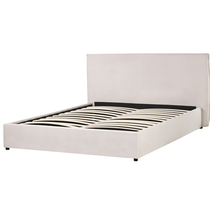Beliani-LAVAUR-Bed met opbergruimte-Gebroken wit-160 x 200 cm-Fluweel